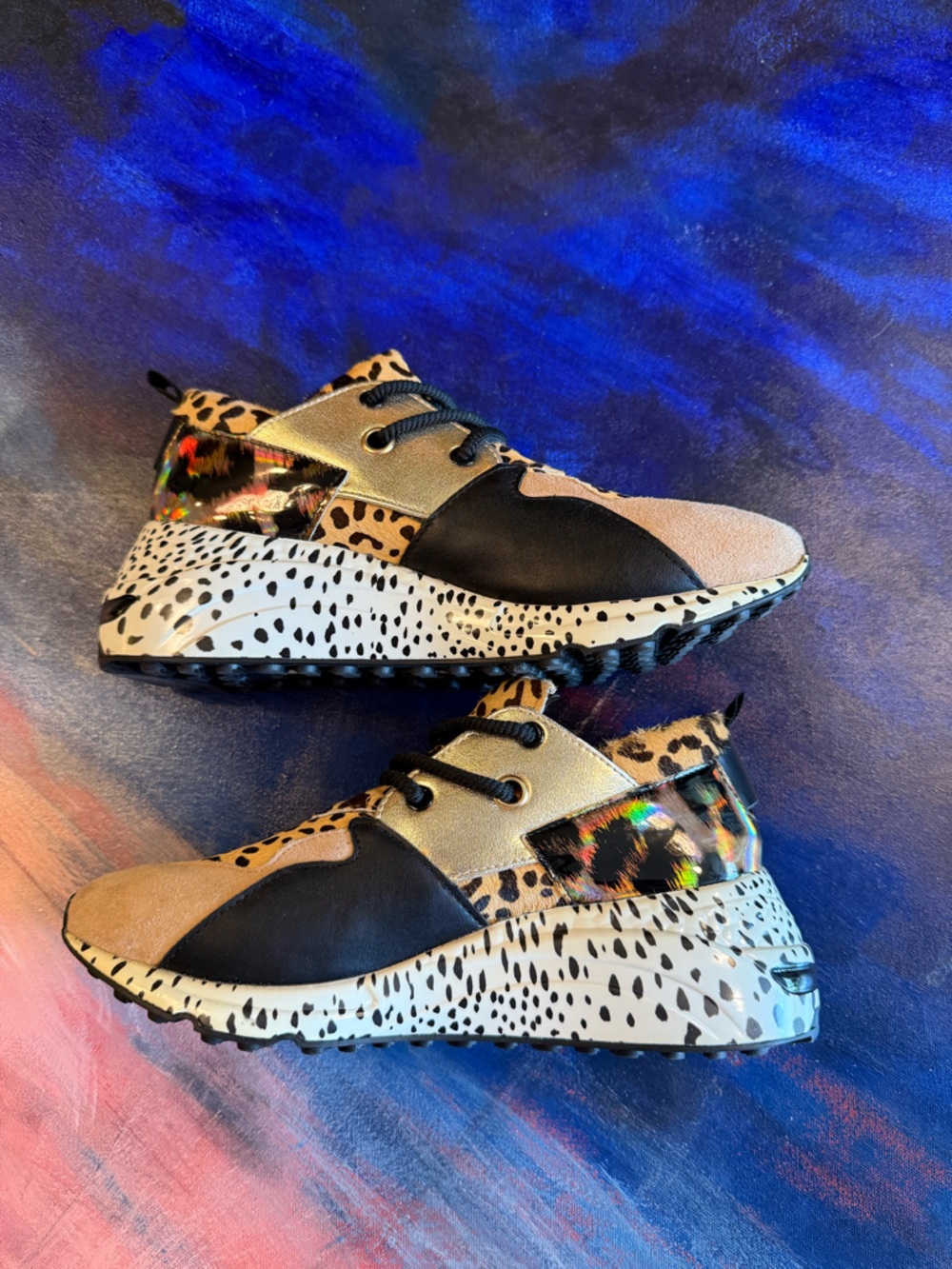 Steve Madden Leopard & Black Mixed-Media Sneakers - Tan, Black, Gold